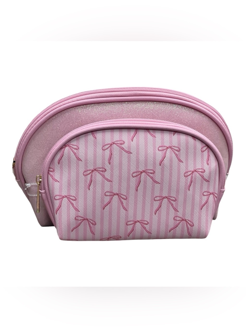 Pink Bow Print Cosmetic Pouch Set NEW - Picture 2 of 3